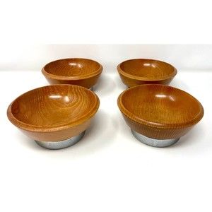 Vintage Hellerware Wood & Chrome Salad Bowl Set of 4